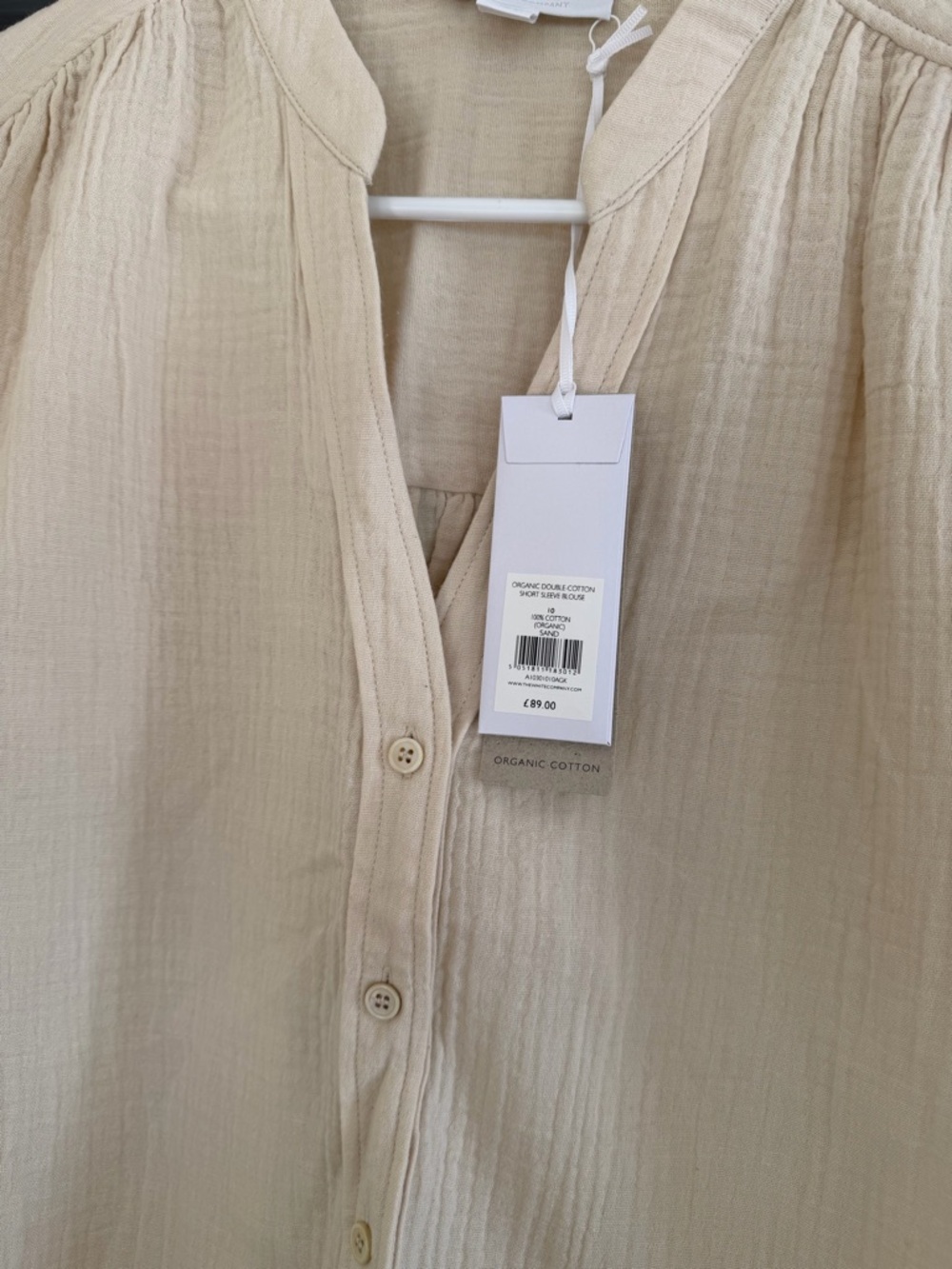 NWT The White Company Cream Short-Sleeve Button-Down Gauze Top - Picture 4 of 9